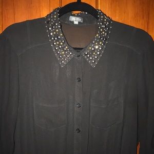 Sheer Studded Collar Shirtdress